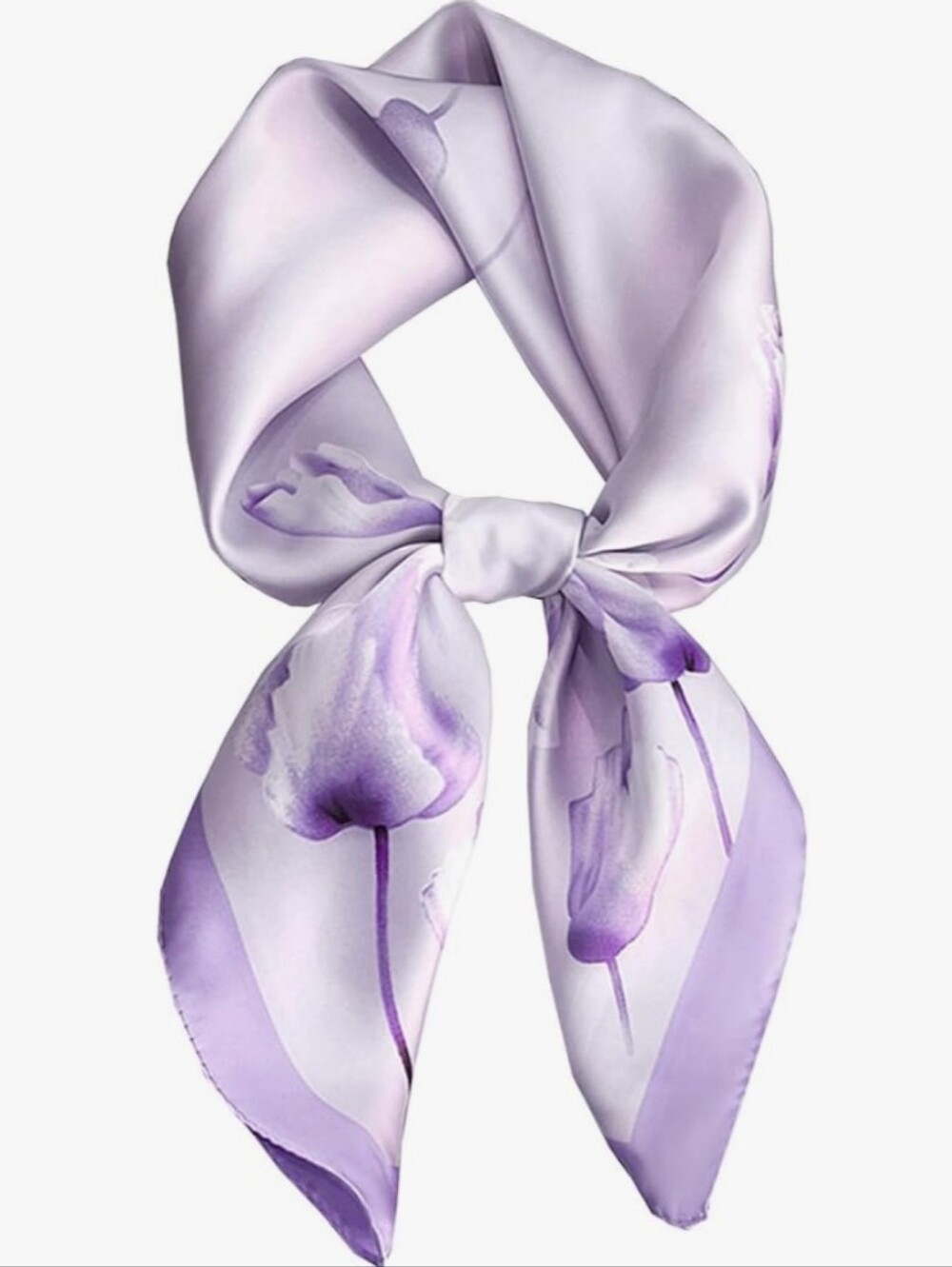 Silk-Feel Purple Flower Art Print Neck Scarf 27.5'